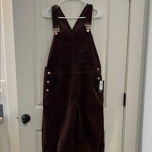 GAP Petite mocha corduroy barrel overalls